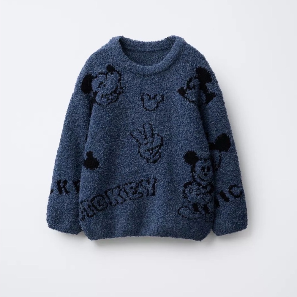 Zara Kids Navy Blue Sweater with Black Mickey Mouse Design